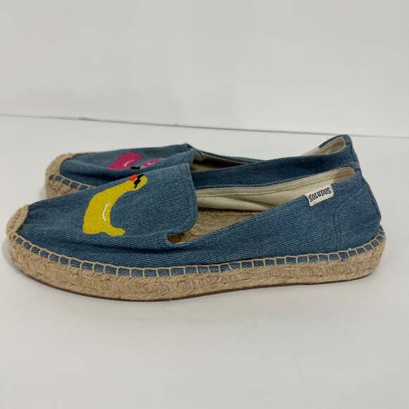 Mary Matson × Soludos Denim Embroidered Flamingo Duck Espadrilles Size 8 - Picture 4 of 10